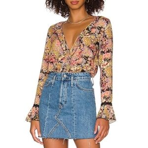 Free People Heat Wave Bodysuit midnight combo Floral Top Women's size medium